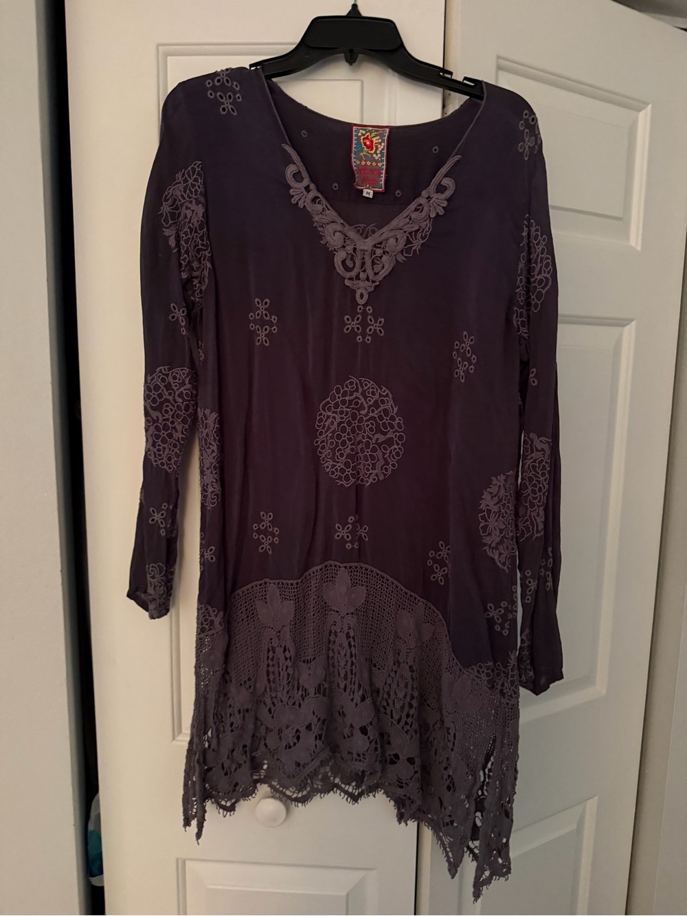 Johnny was Boho Lace-Hem Purple Long-Sleeve Women's dress med